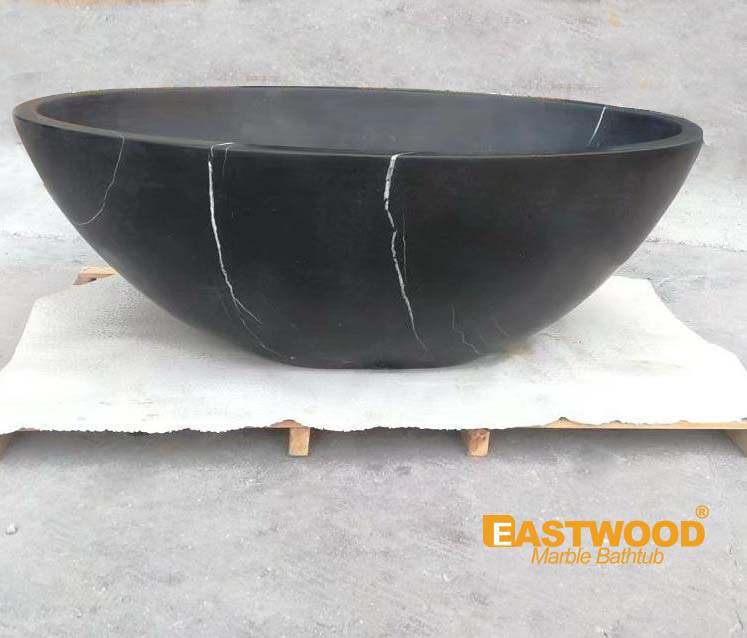 Round Black Marquina Marble Tub