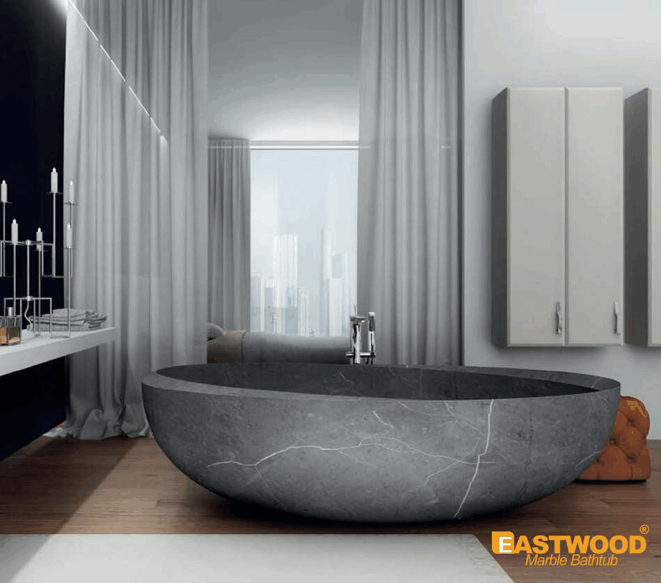 Freestanding Oval Pietra Grey Marble Bathtub