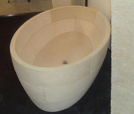 Freestanding Oval Portuguese Beige Limestone Bathtub