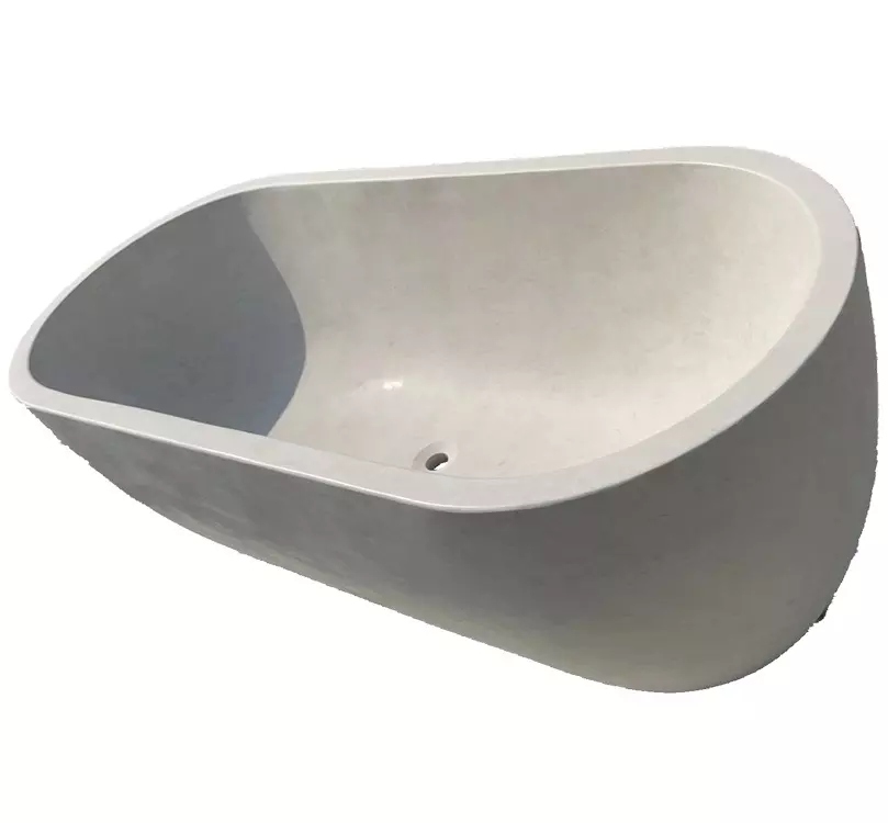 Beige Marble Bathroom Freestanding Soaking Bathtub