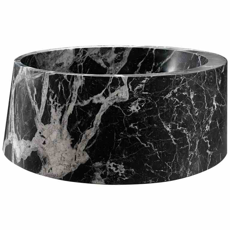 Round Black Marquina Bathroom Freestanding Bathtub