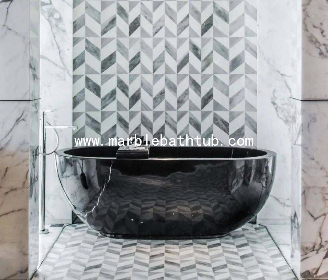 High Polished Nero Marquina Marble Bath Tub