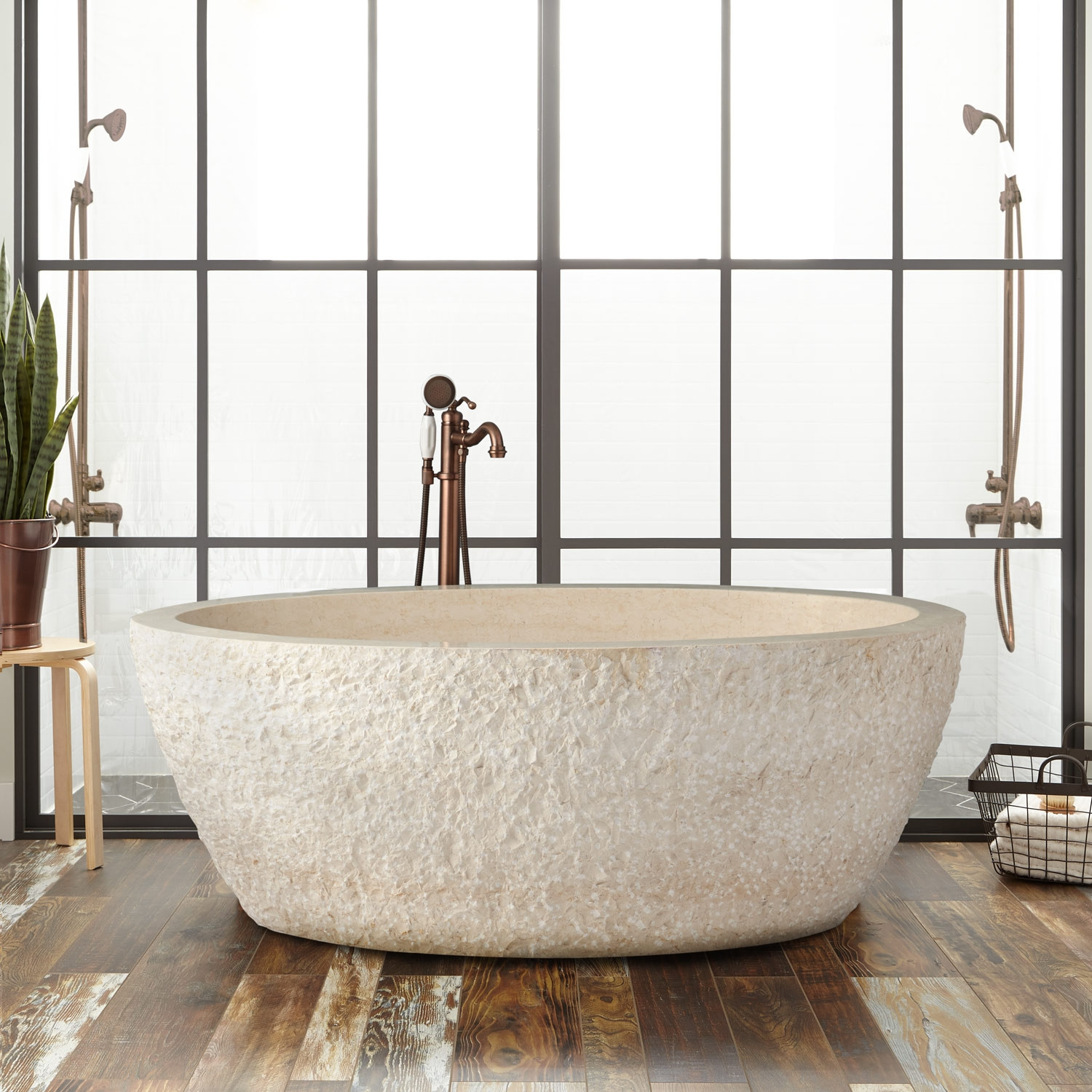 Round Sunny Beige Limestone Bathtub