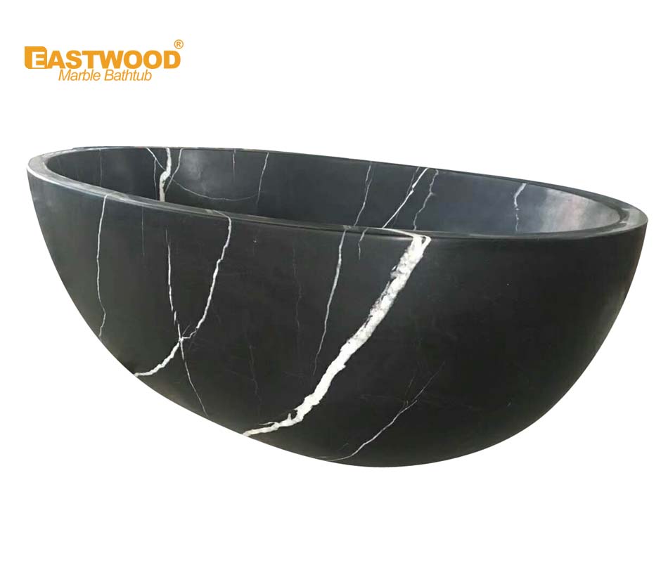 Oval Black Marquina Marble Bathtub